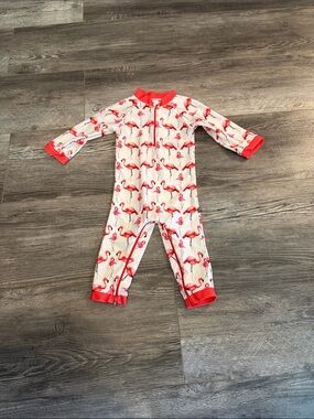 Honeysuckle Kids Flamingo Print One-Piece Swimsuit - Red/White
